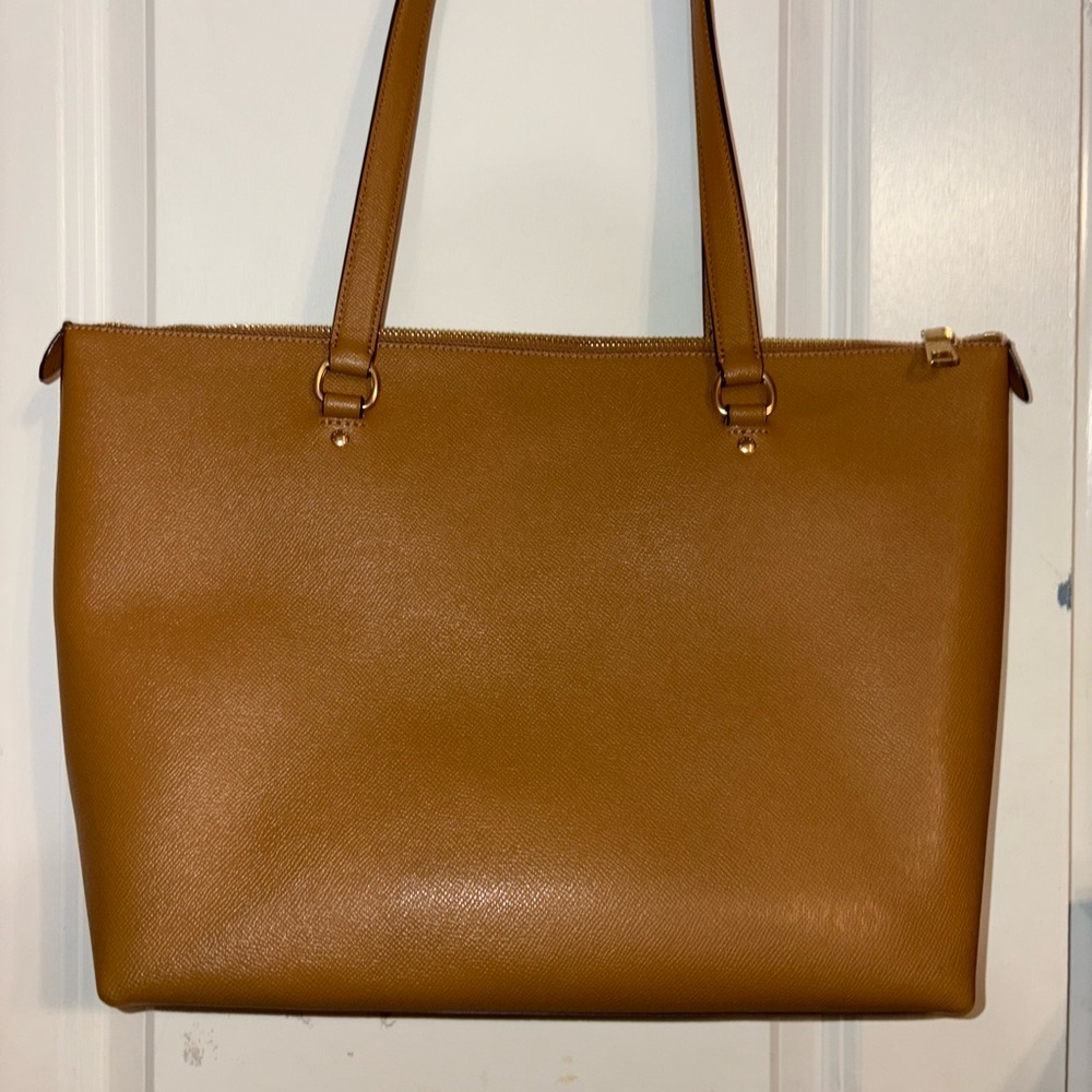 Coach City Zip Pebbled Leather Tote Bag Saddle Brown Gold Hardware - Picture 6 of 13